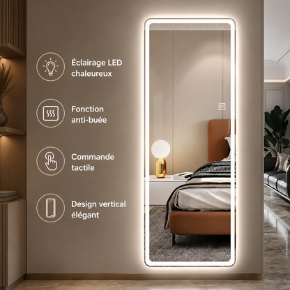 Miroir LED Acrylique Anti-Buée SHOUYA – Miroir Lumineux Salle de Bain Lumière Chaleureuse Design