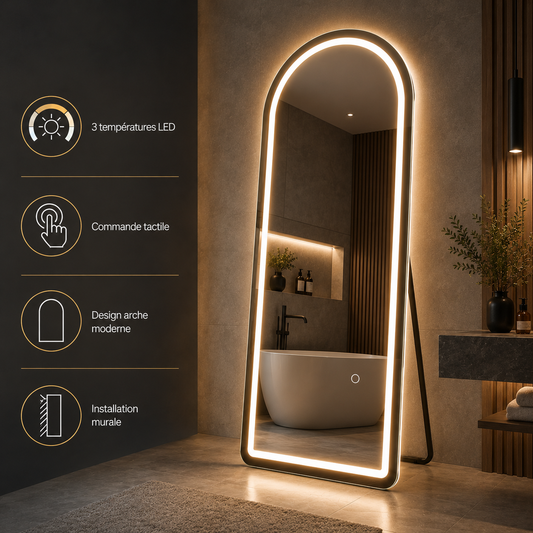 Miroir LED 3 Températures Couleur Tactile Salle de Bain – Miroir Tricolore Lumière Réglable Premium