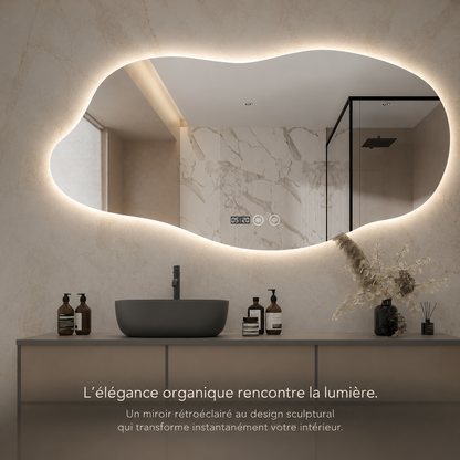 Miroir Rétroéclairé Irrégulier Mural Salle de Bain – Miroir Backlit Forme Organique LED Moderne