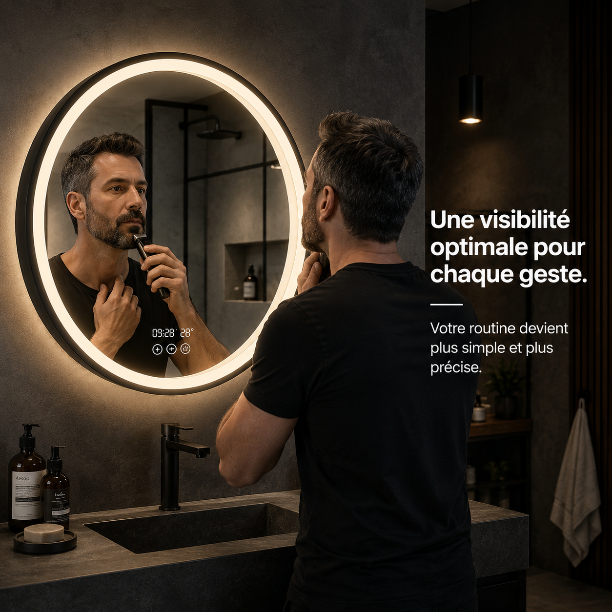 Miroir Lumineux LED Vanité Salle de Bain – Miroir Coiffeuse Éclairage Intégré Luminosité Réglable