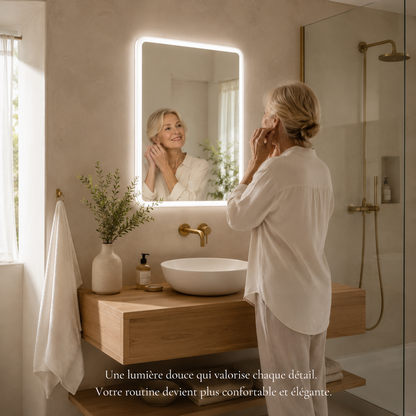 Miroir LED Rectangulaire Salle de Bain 50x30cm Siena – Miroir Lumineux Moderne Mural Épuré