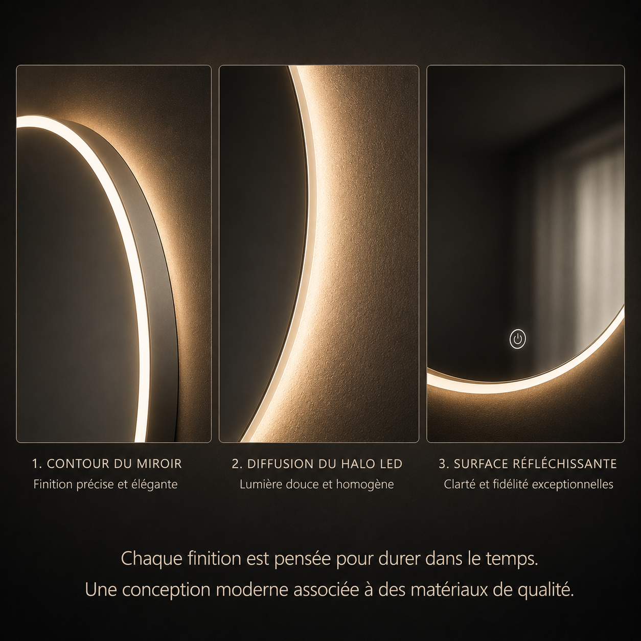 Miroir Rond LED Smart Joystar Salle de Bain – Miroir Lumineux Circulaire Éclairage Intégré Moderne