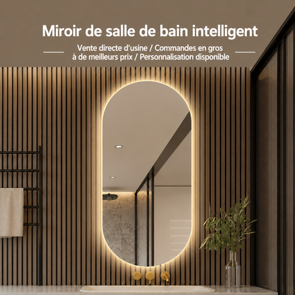 Miroir LED Tactile Bluetooth Anti-Buée – Miroir Salle de Bain Connecté Éclairage Intégré Smart