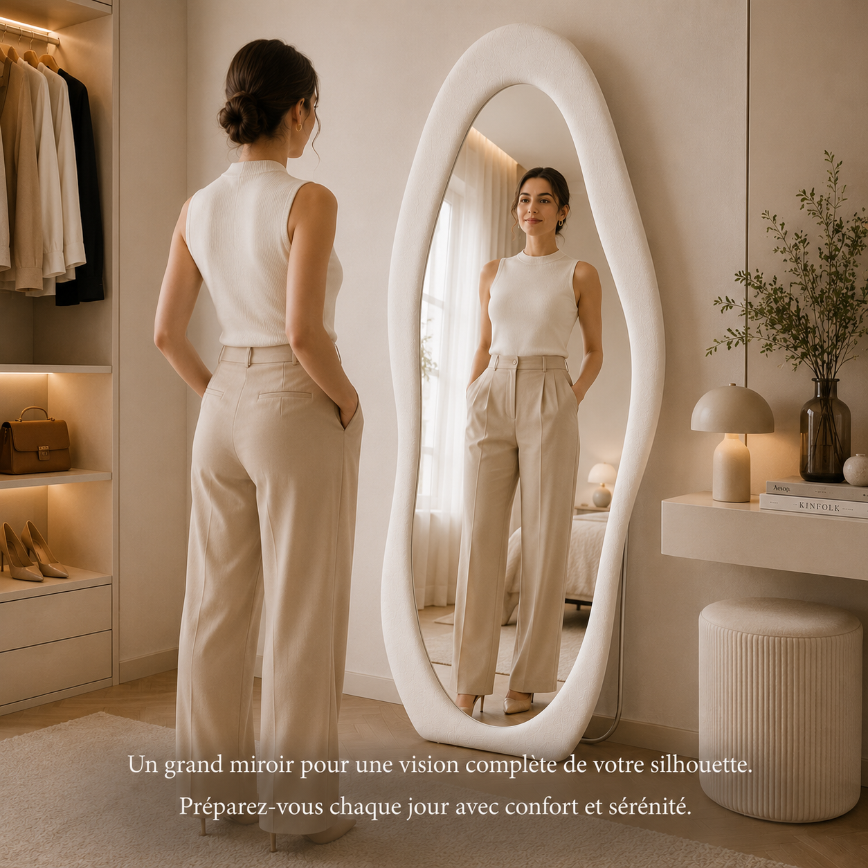 Miroir Pleine Longueur Cadre Flanelle Moderne – Grand Miroir Velours Design Contemporain Premium