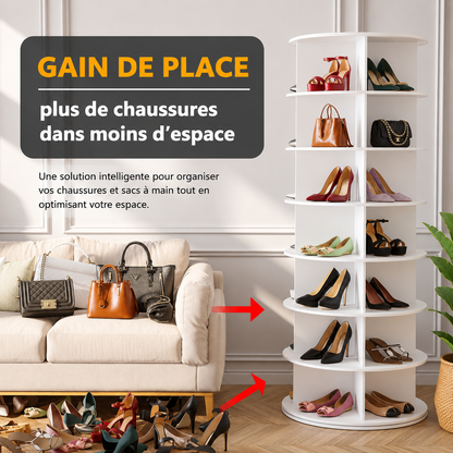 Tour Rotative Pivotante à Chaussures en Bois – Présentoir Tournant 360° Luxe Grande Capacité