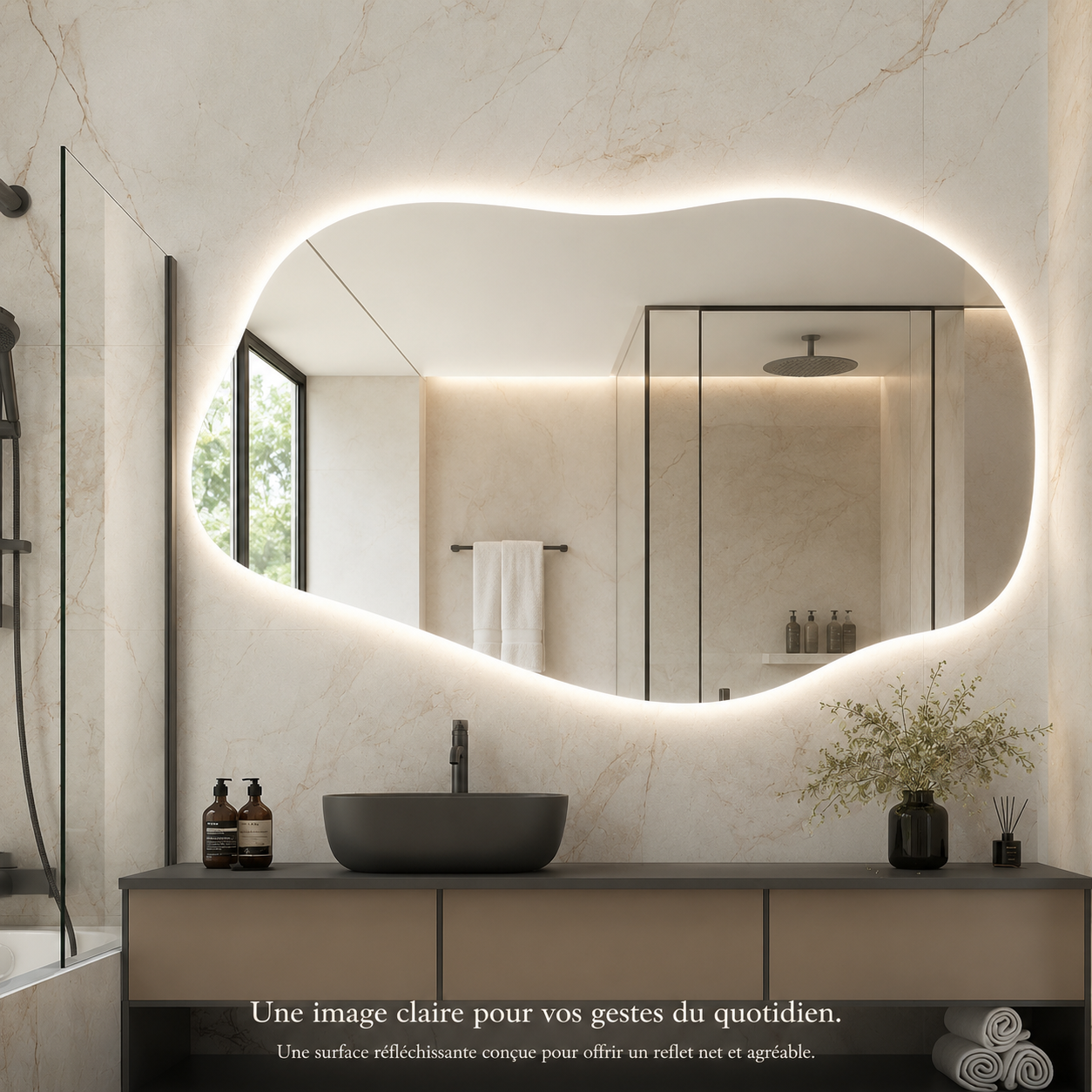 Miroir Rétroéclairé Irrégulier Mural Salle de Bain – Miroir Backlit Forme Organique LED Moderne
