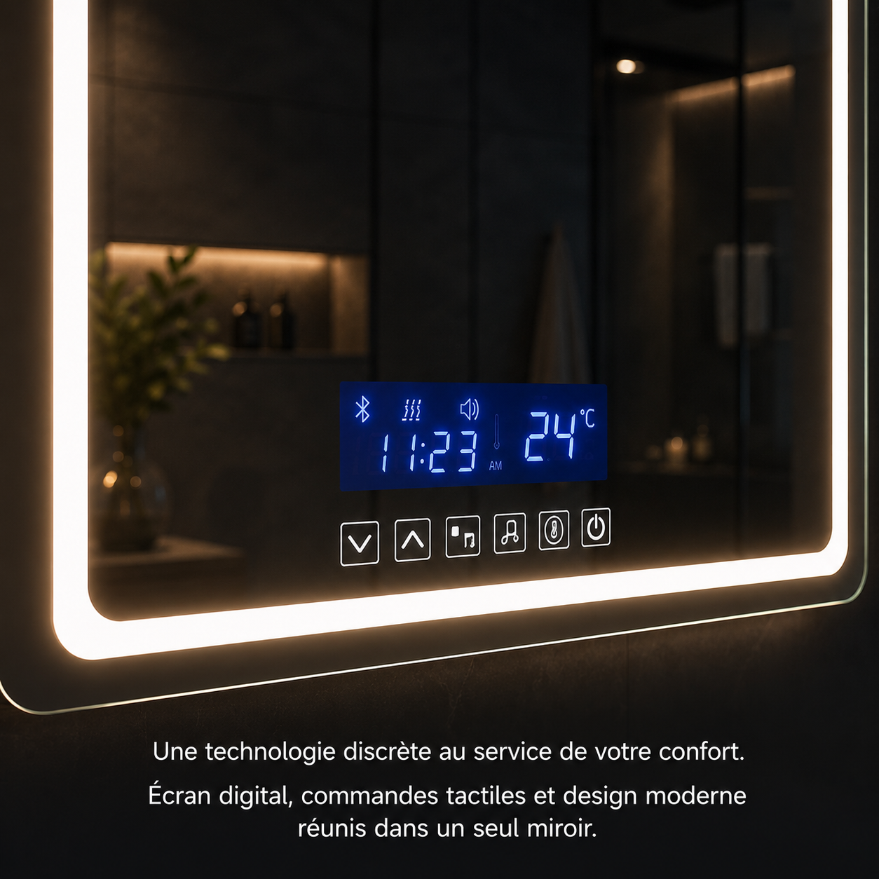 Miroir Bluetooth Smart Touch LED Hôtel Collection – Miroir Intelligent 3 Températures Lumière