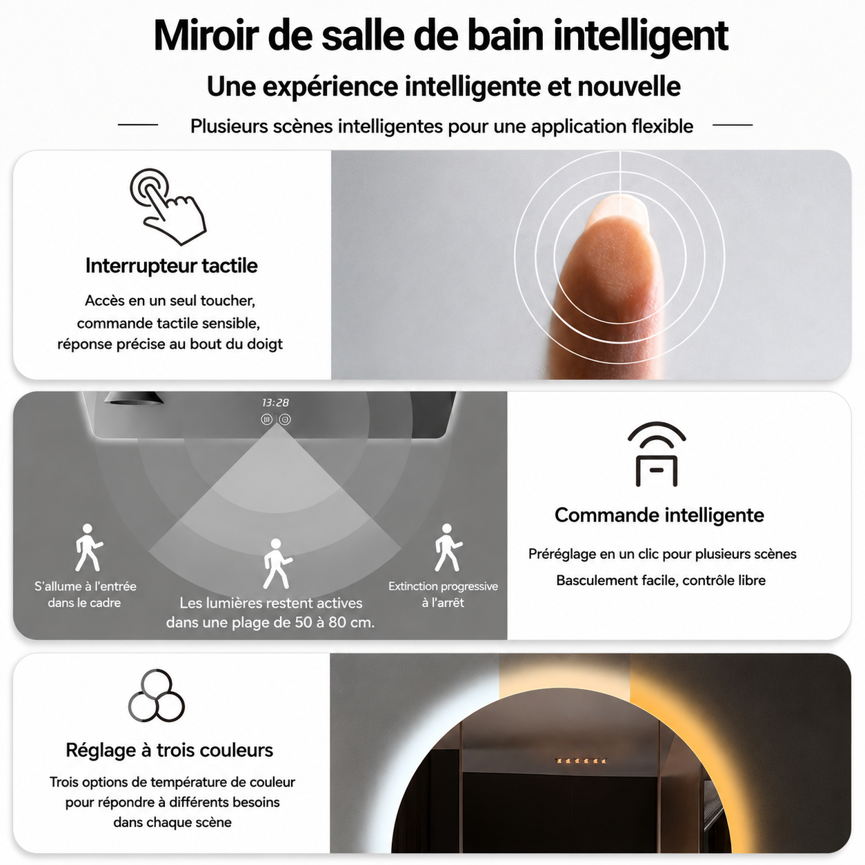 Miroir Mural LED Sur Mesure AntiBuée – Miroir Lumineux Salle de Bain Personnalisé Premium