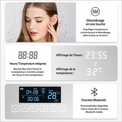 Miroir LED Tactile Bluetooth Anti-Buée – Miroir Salle de Bain Connecté Éclairage Intégré Smart
